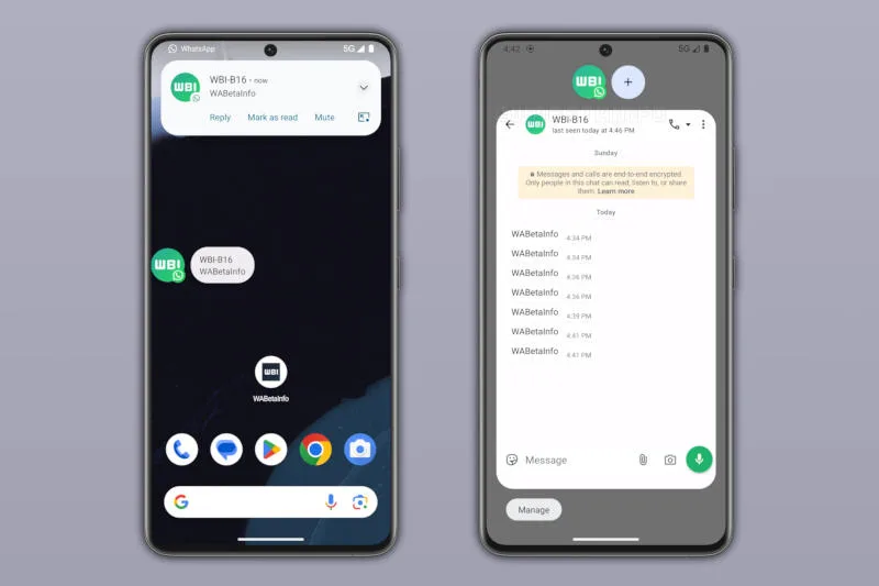 WhatsApp для Android внедряет поддержку «пузырей» уведомлений
